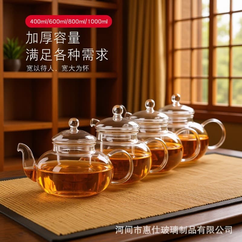 Heat-Resistant High-Temperature Glass Tea Set, Household Flower Tea Pot with Filter, Gongfu Tea Set, Brewing Pot, Insulated and High Borosilicate
