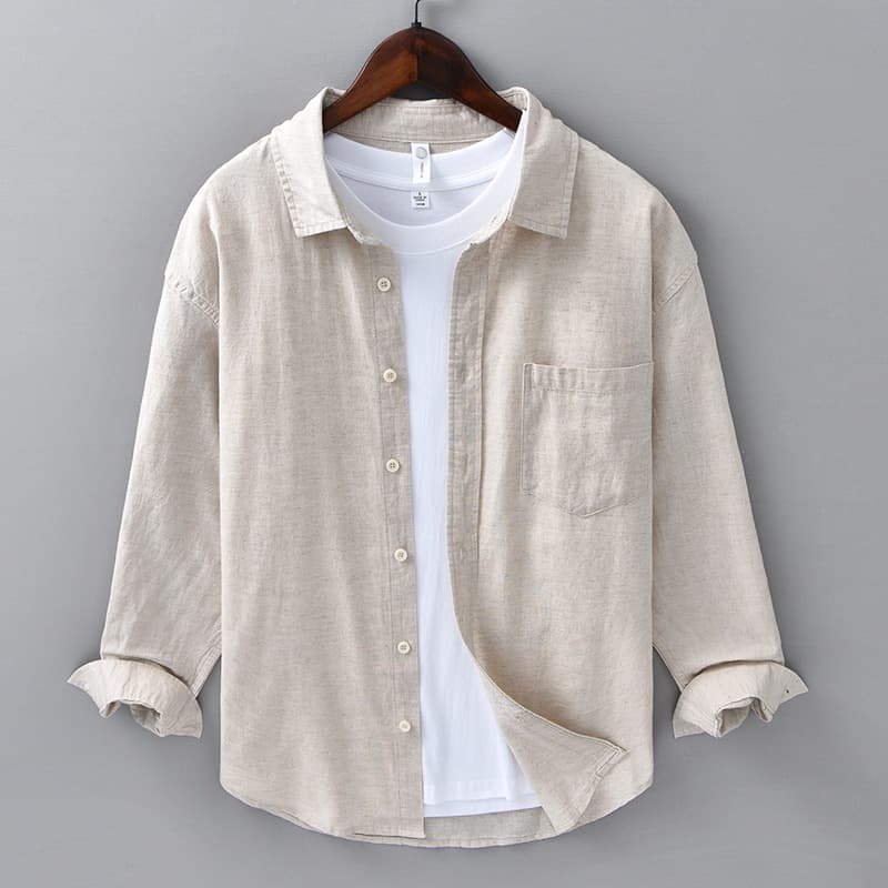 Spring and summer linen long-sleeved shirts for men, business casual, versatile cotton and linen shirts, artistic men's youth tops 201