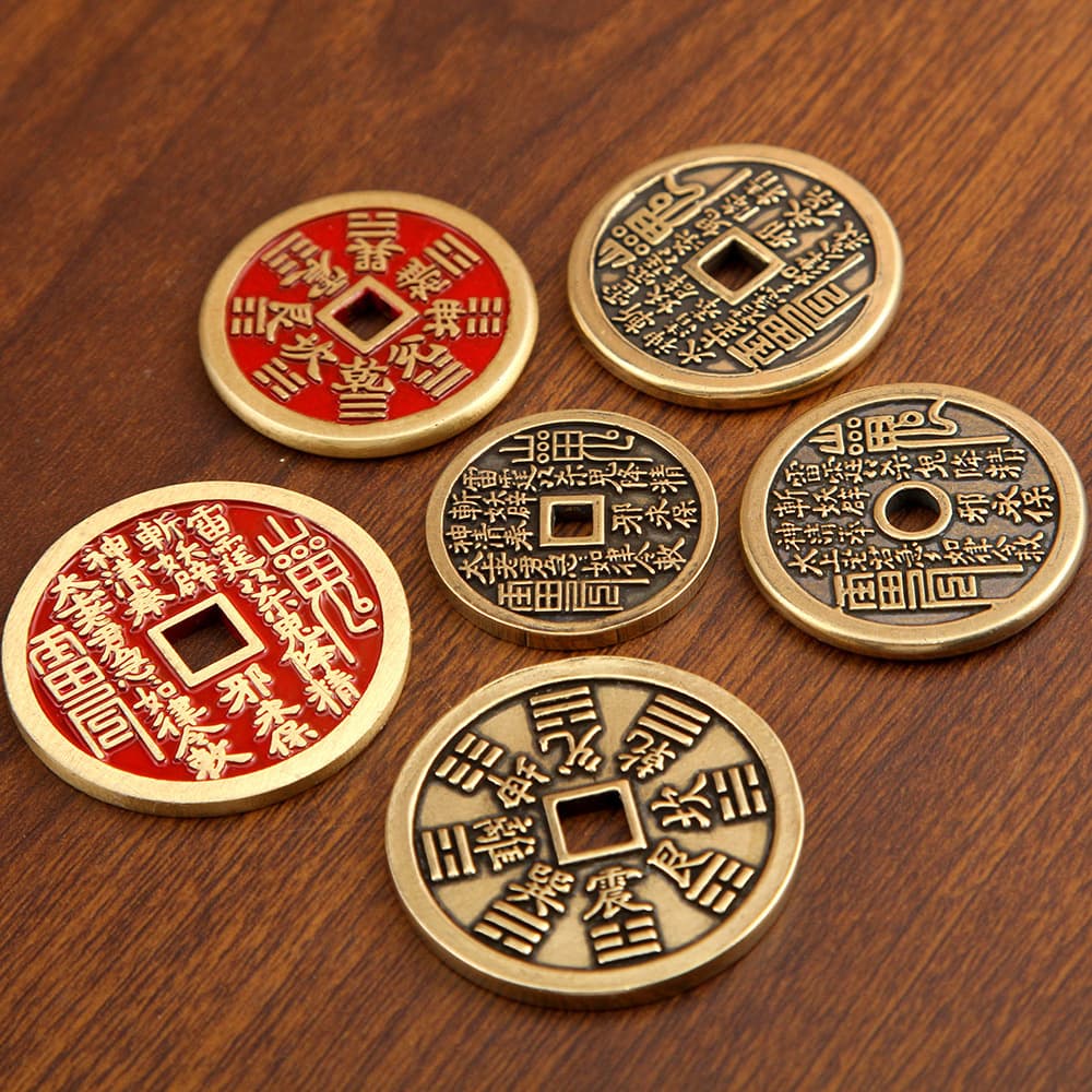Cinnabar Brass Mountain Ghost Money Pure Copper Coin Taoist Bagua Keychain Antique Copper Coin Pendant Chinese Retro Metal