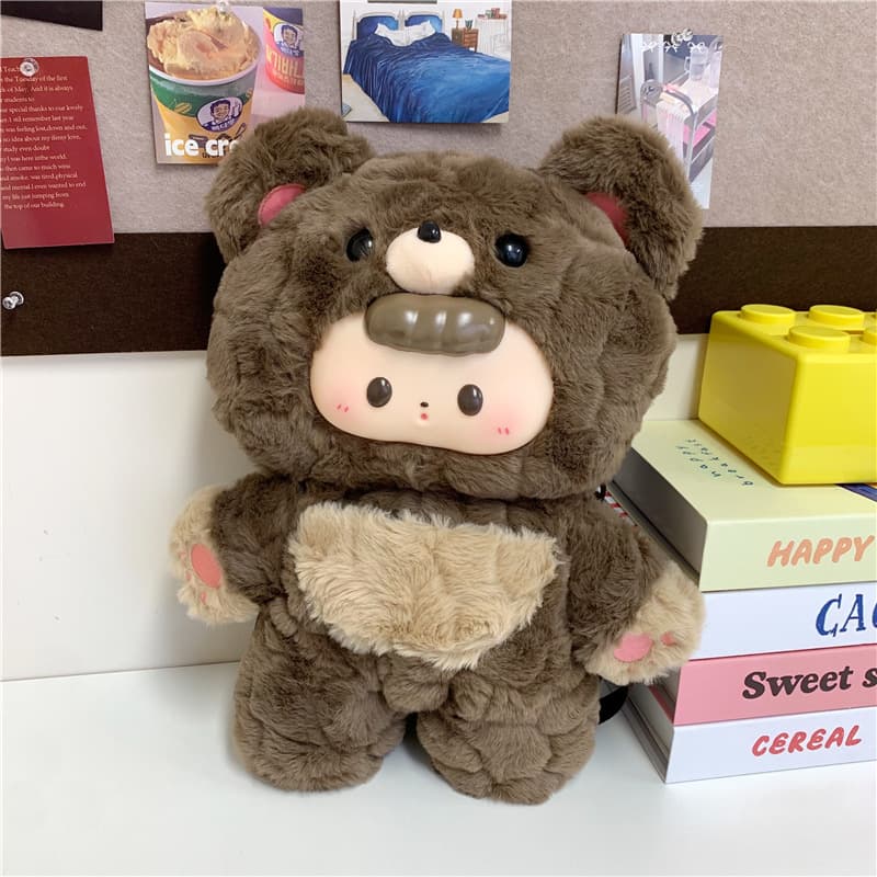 Cute Glazed Face Little Bear Backpack, Plush Doll Keychain Ornament Decoration Gift, Plush Series Wholesale