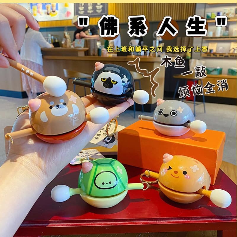 Decompression wooden fish tapping, emotionally stable, Zen-like wooden fish, exquisite and cute office decoration, toy, backpack pendant wholesale.