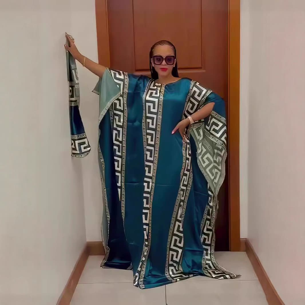 BUBU digital print African ethnic style loose-fitting dress with batwing sleeves and a headscarf (for cross-border independent websites)