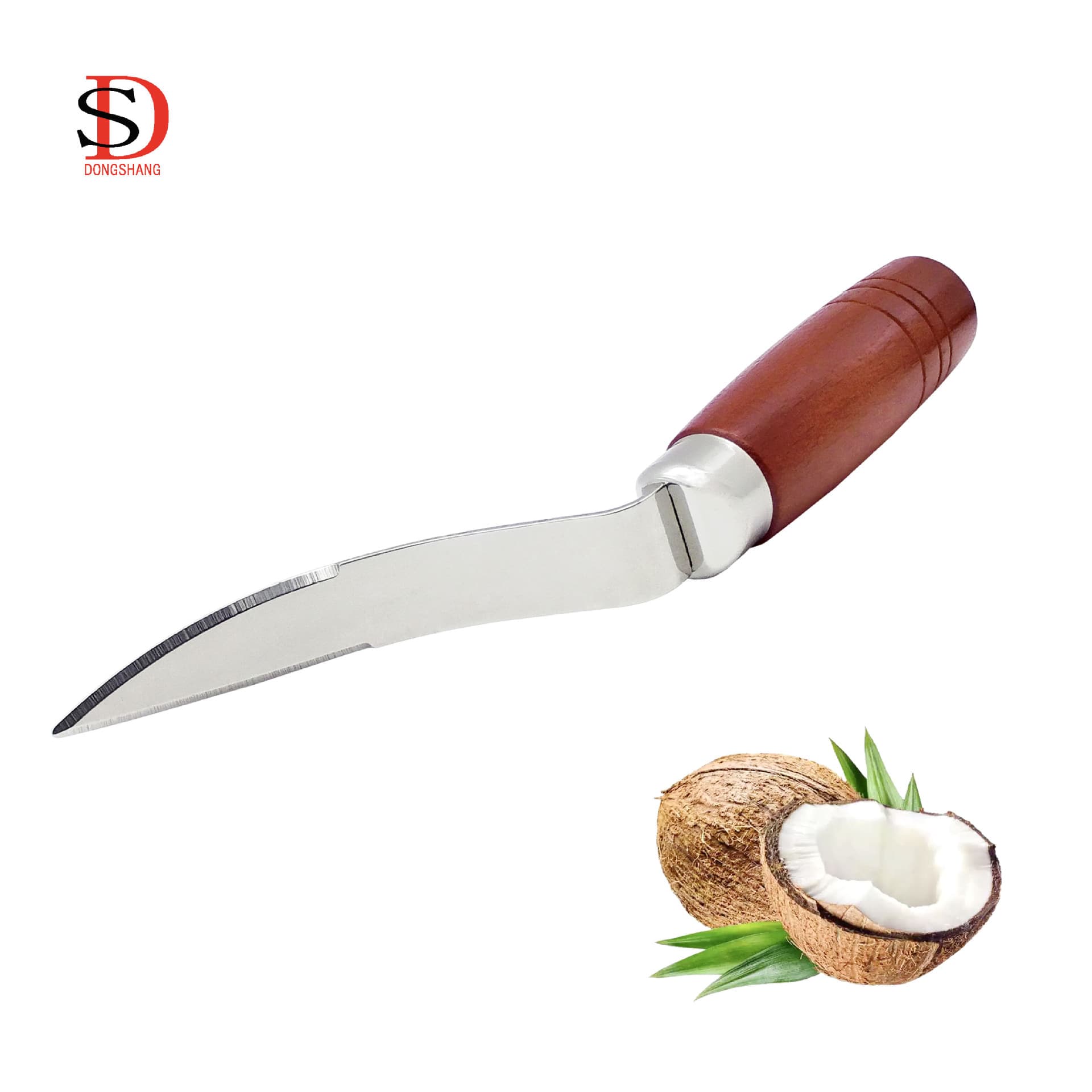 Factory Direct Wooden Handle Coconut Meat Extractor - Stainless Steel Coconut Knife and Specialized Opener