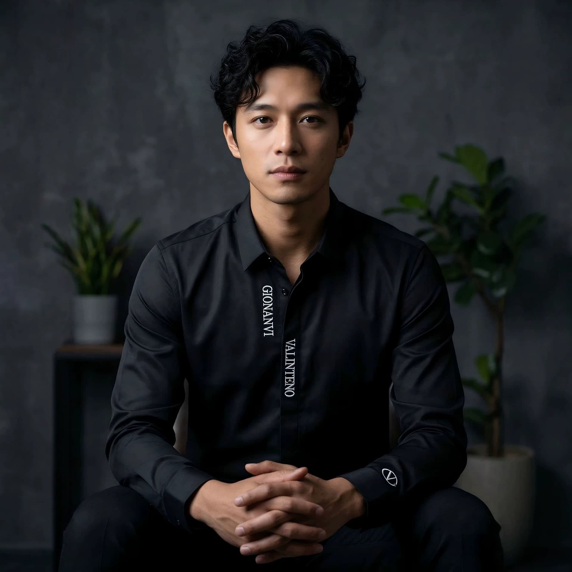 Luxury Slim Fit Long Sleeve Shirt for Men, High-End European Style, Round V Embroidery, Chic and Handsome