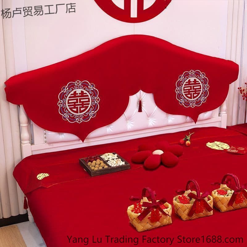 Wedding Festive Bed Head Cover Red Double Happiness Pattern Universal Sofa Head Cover Dust Cover