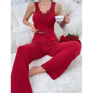 Sweet Homewear Summer New Style European and American Pajama Set for Women Lace Spliced Camisole Shorts Two-Piece Set
