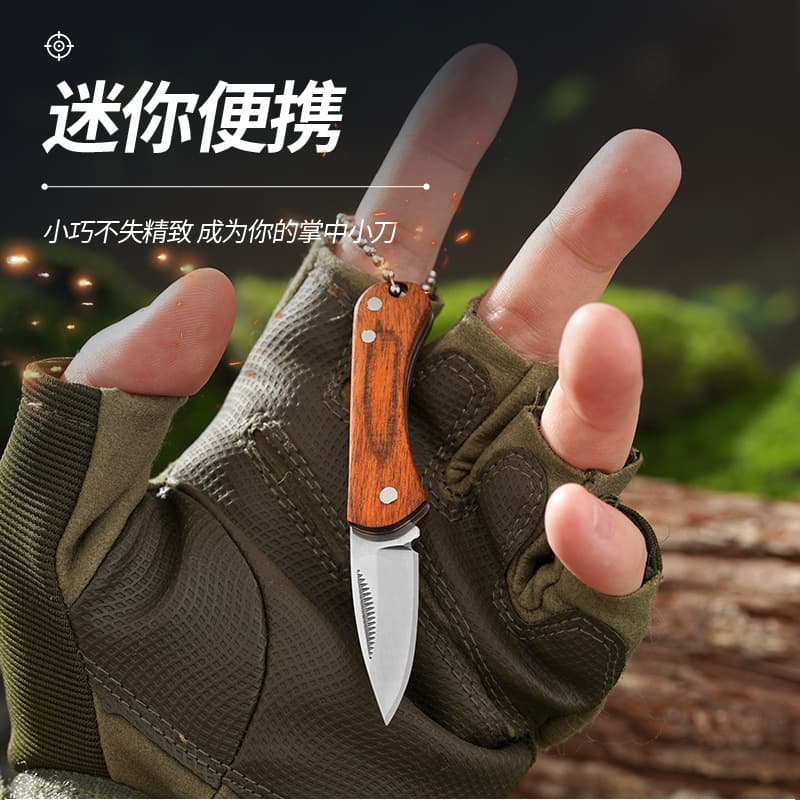 Colored Wood Mini Knife Stainless Steel Folding Fruit Knife Portable Parcel Opener Outdoor Keychain Folding Knife