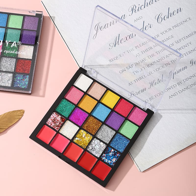 Asariya 25-Color Eyeshadow Palette with Large Glitter and Pearlescent Finish, Blue-Green-Purple-Pink Glitter and Earth Tones