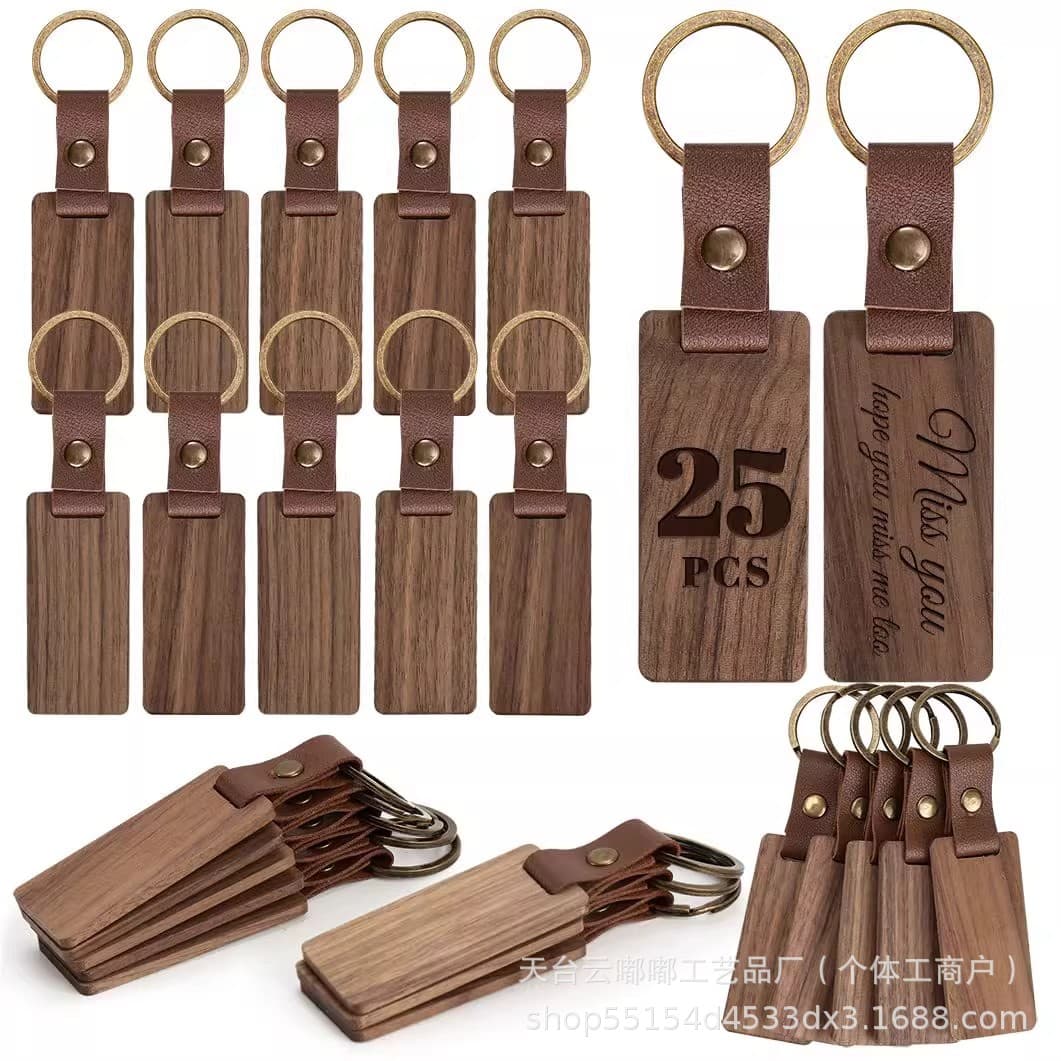 Cross-border Hot Selling Wooden Keychain Black Walnut Keychain Vertical Strip Beech Creative Keychain Engraving Wholesale