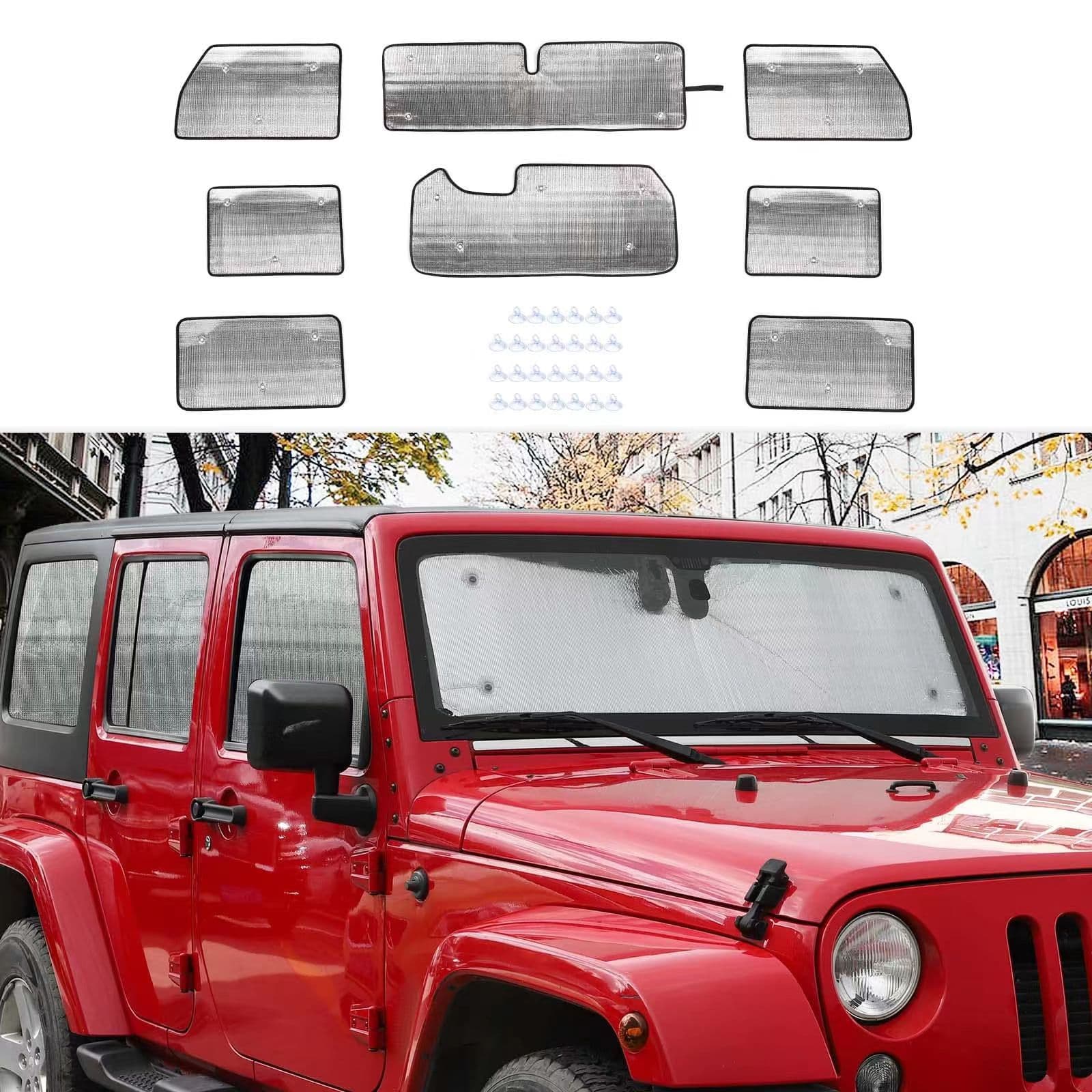 Jeep Wrangler JK Windshield Side Window Sunshade 8-Piece Set 2007-2017 JK JKU
