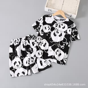 Kids Pajamas Summer Thin Cotton Silk Set Short Sleeve Boys Air Conditioning Clothes Baby Cotton Silk Girls Loungewear