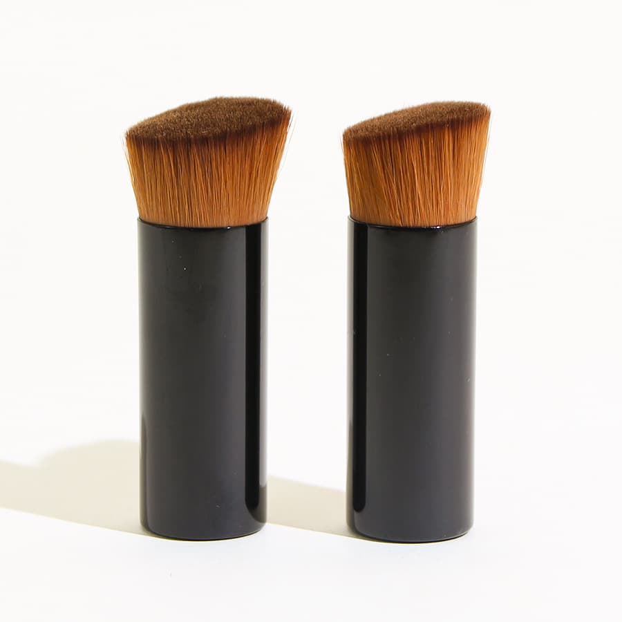 Single slanted head foundation brush, short handle aluminum tube makeup brush, round head lip brush, flat slanted brush base brush with flat bottom
