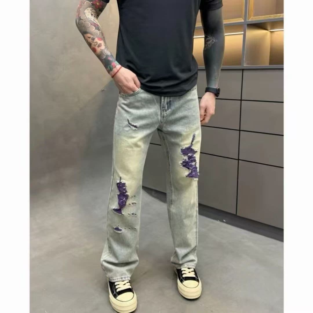 Trendy Retro Personality American Small Batch Washed Rogue Jeans Men's Fashion Straight Versatile Jeans