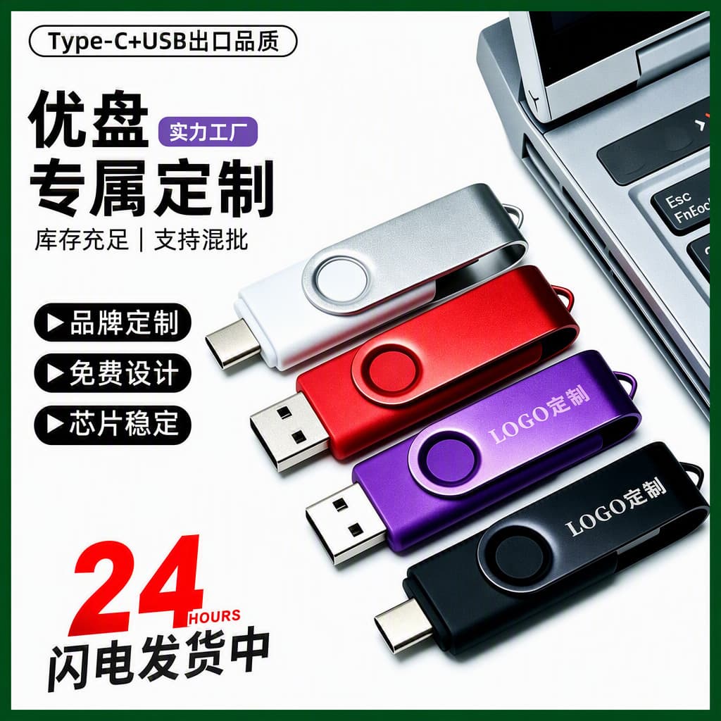 Custom Logo USB Flash Drive Rotating Creative Engraving 16GB Promotional Gift Phone USB Drive 64GB Car Advertising 32GB Wholesale