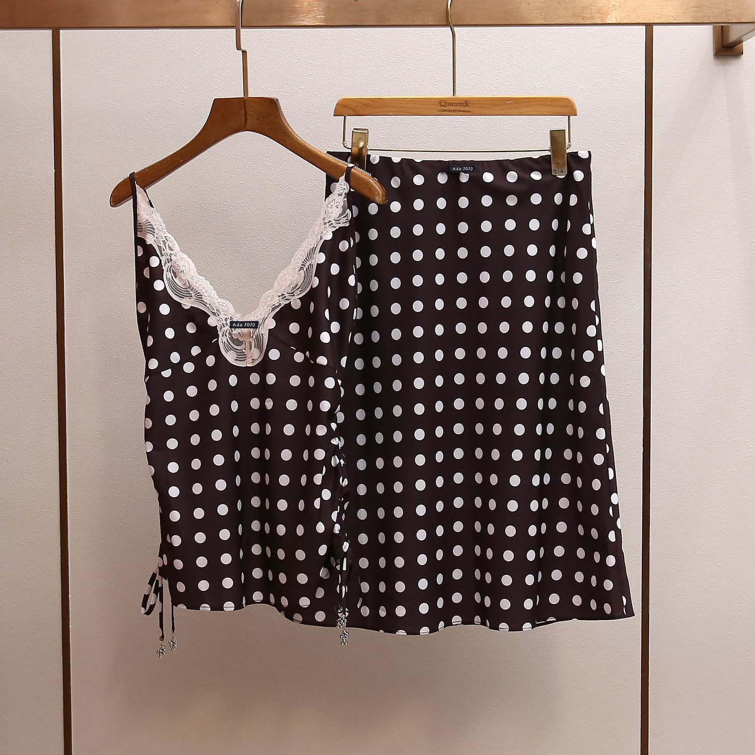 Shenzhen Nanyou High-End Women's Summer New Vacation Style Sexy Lace Camisole + Polka Dot Skirt Set