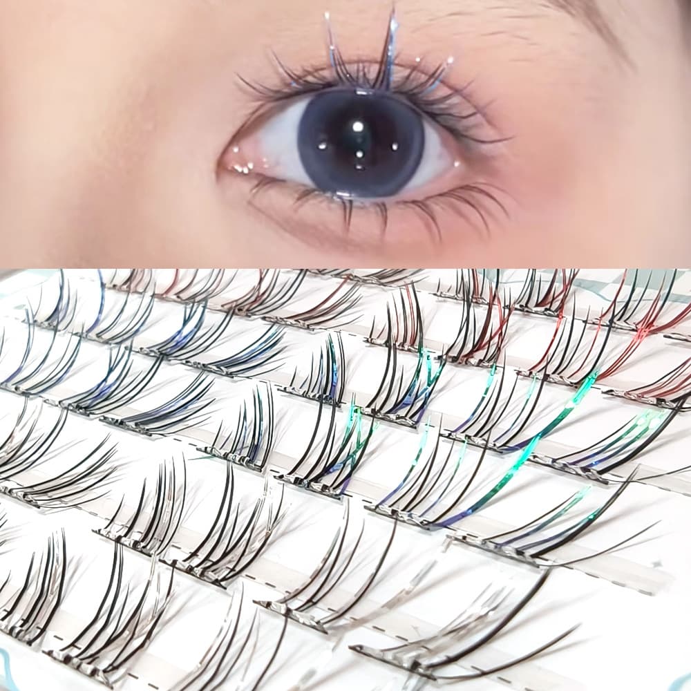 No-Glue Laser Green Segment Lashes Bling Bling Colorful Music Festival Stage Performance False Lashes