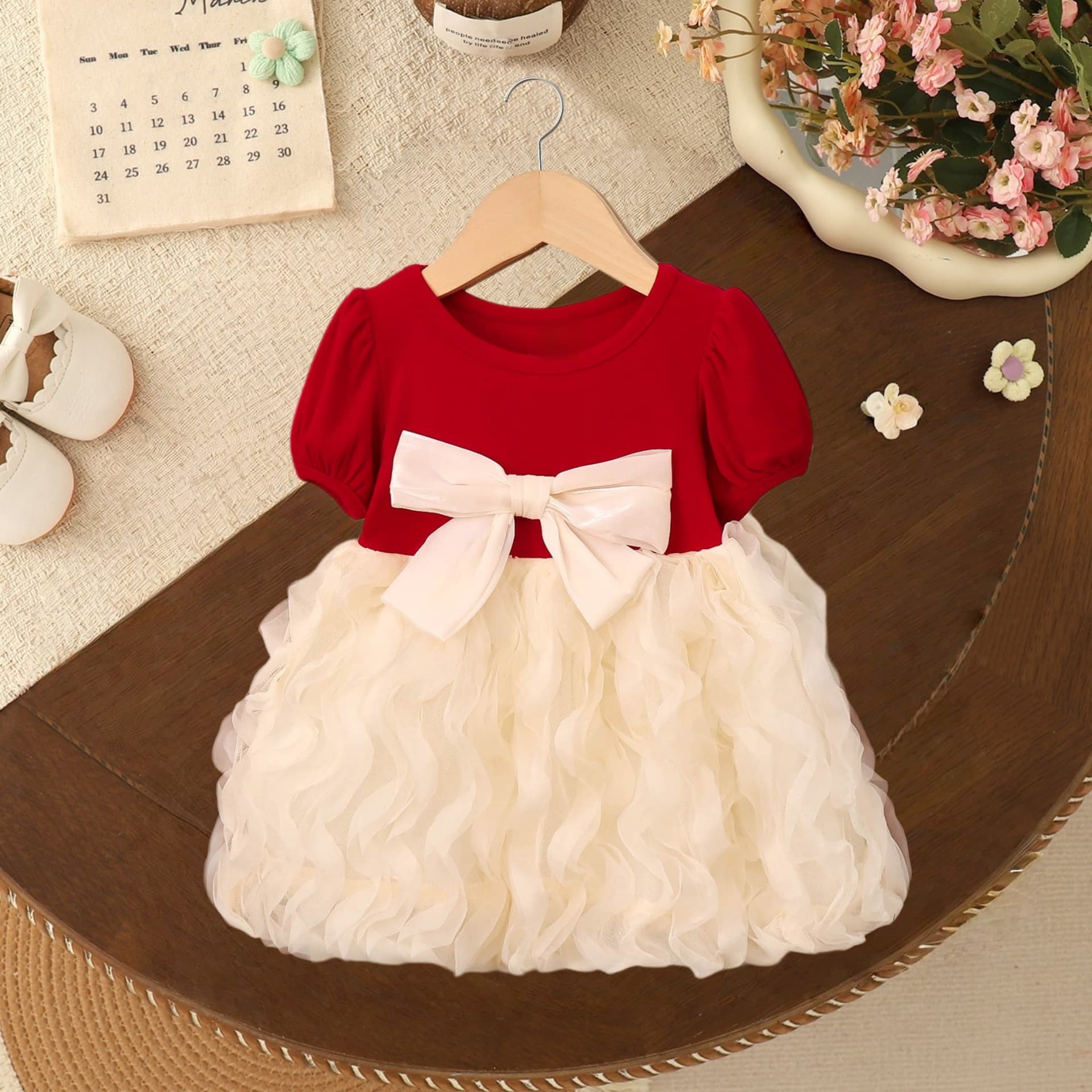 Baby Girl Summer New Dress Short Sleeve Cute Bow Mesh Princess Dress Gown Birthday Outfit