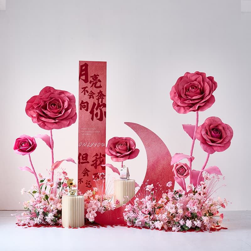 Pink Rose Artificial Flower Aisle Guide Floor Arrangement Fake Flower Decoration for Shopping Mall Window Display Engagement Wedding Setup Props