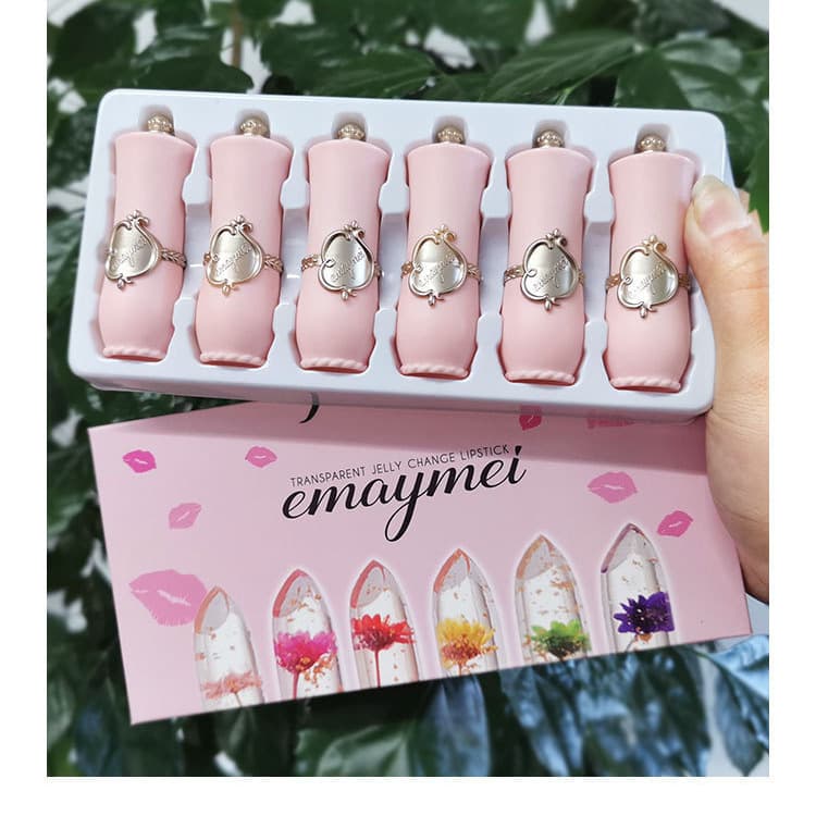 6 Color Changing Lipstick Set Moisturizing and Long-lasting Transparent Dried Jelly Flower Temperature Changing Color Lipstick Thousand People Thousand Colors Beauty Makeup