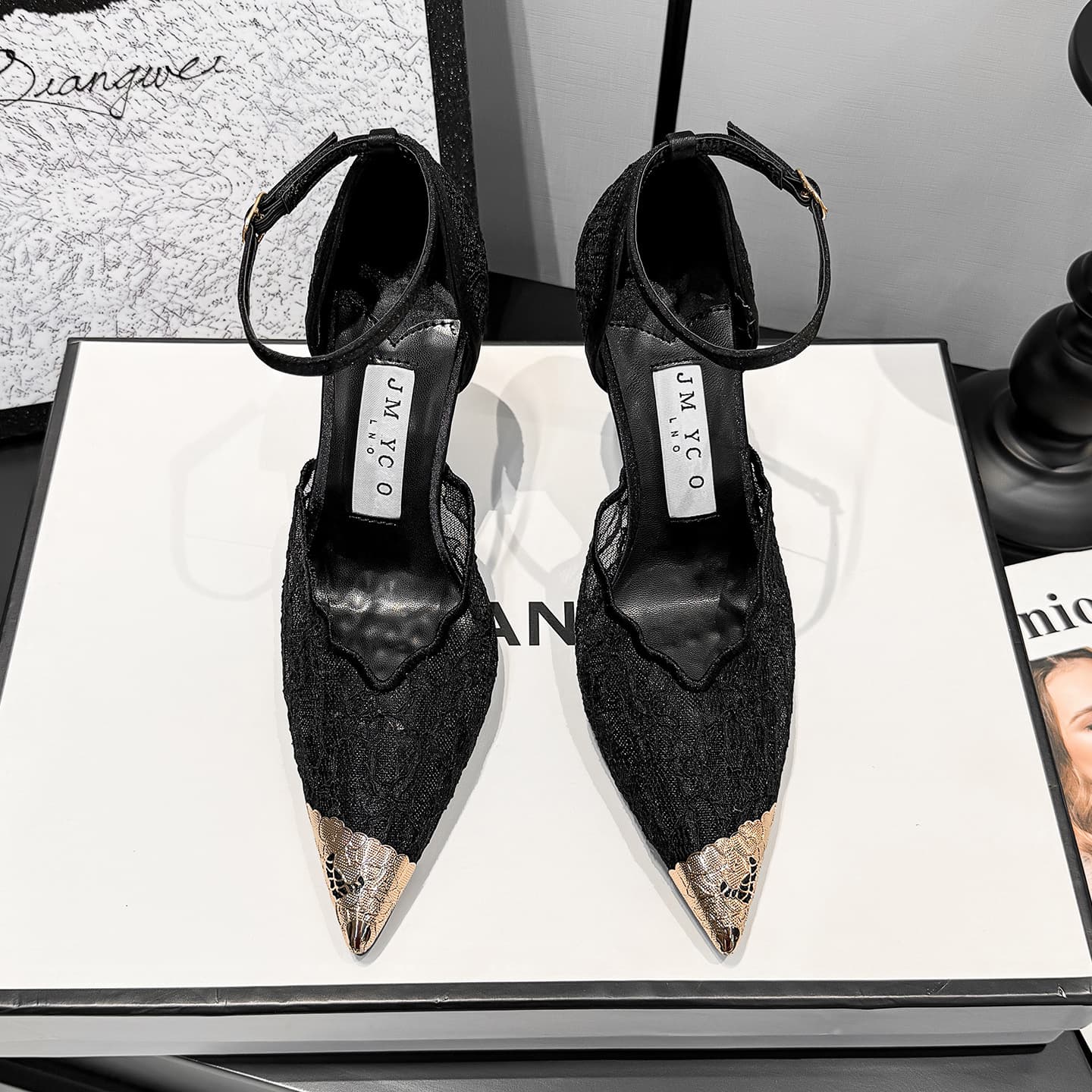 Wavy Lace Peep-Toe Stiletto Heels for Women, One-Strap Pointed Toe Elegant Shoes, Multiple Colors