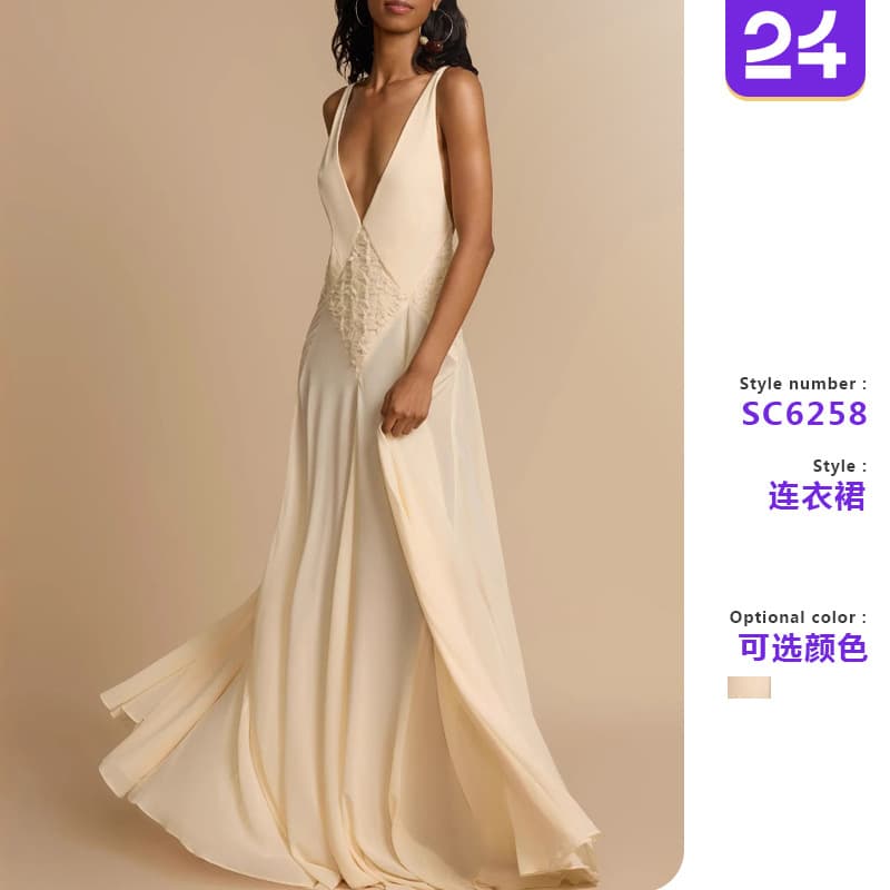 2025 Summer Cross-Border European and American Women's Fashion Elegant Simple Hollow-Out Stitching Lace Camisole Color Dress
