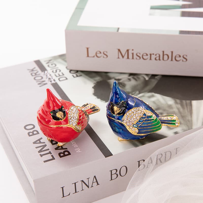 Festive Red Bird Exquisite Jewelry Box, Alloy Home Decor, Creative Gift Direct from Manufacturer