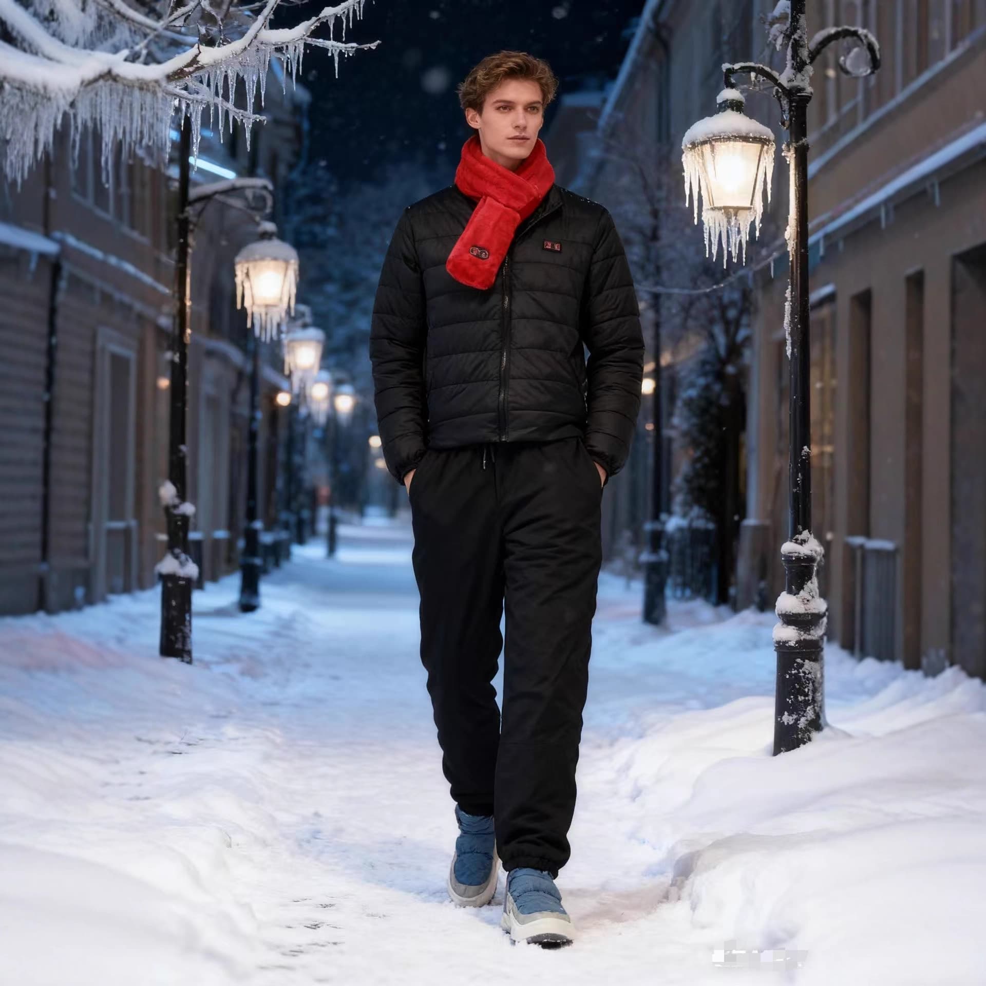 Smart Heated Scarf, Heated Vest, Heated Pants, Heated Shoes Combo Set for Warmth, Outdoor, Leisure, and Sports