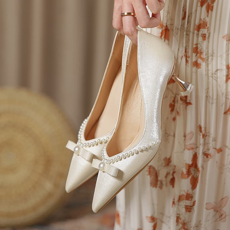 High Heels Women 2023 Spring New Style Thin Heel French Single Shoes Pointed Toe Wedding Shoes Bride Bridesmaid Shoes Plus Size Women's Shoes