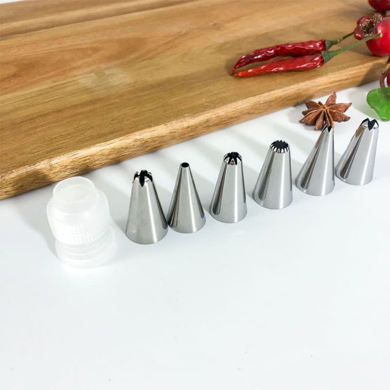 Stainless steel 6-head piping nozzle + 1 nozzle converter set for making mung bean cakes cream decorating cake DIY baking tools