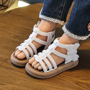 Girls' Summer New Pink Roman Sandals Velcro Soft Sole Non-Slip Cute Rabbit Cartoon Children's Shoes Summer