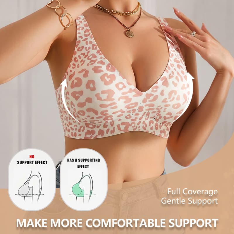 Plus Size Leopard Print Seamless Bra, Jelly Gel Wire-Free Push-Up Comfort Women's Underwear for Export