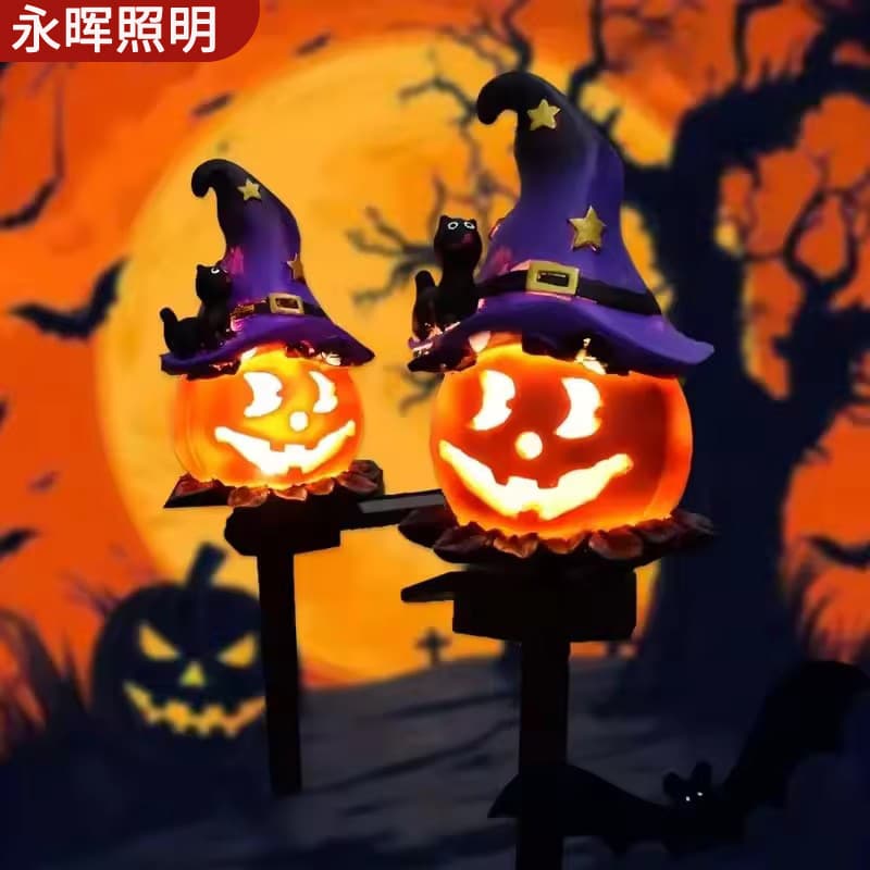 Cross-border Solar Pumpkin Resin Light, Waterproof Halloween Atmosphere Ground Spike for Lawn and Garden Decor