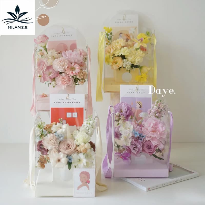 Mother's Day Square Transparent PVC Handbag Folding Flower Box Flower Packaging Box 520 Floral Arrangement Box Handbag