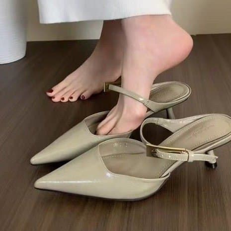 Women's French-style Black Mid-Heel Pointed-Toe Mules, 2025 New Elegant Socialite Mules