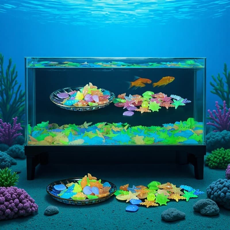 2-3cm Ocean Glow-in-the-Dark Stone Fluorescent Conch Shell Fish Tank Aquarium Decoration Toy Glowing Colorful Starfish