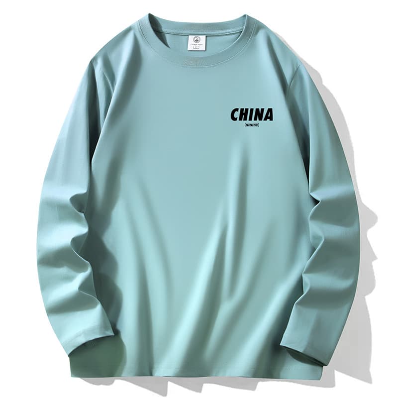 Spring and autumn 100% cotton men's long-sleeved t-shirt 200g heavyweight cotton casual bottoming shirt t-shirt sweatshirt for men
