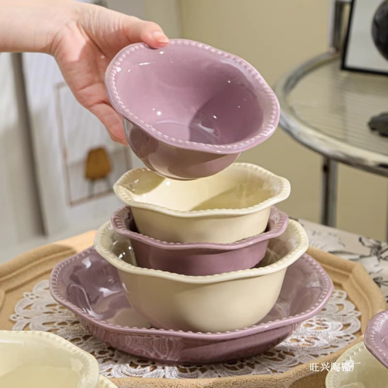 Creative Light Luxury Ceramic Bowl and Chopstick Set for Home, Single Serving Tableware, Cream Style, Under-glaze Color Ceramic Dinnerware