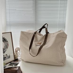 New Korean Style Kindergarten Quilt Storage Bag Ins Plaid Bear Luggage Bag Large Capacity Student Bedding Bag