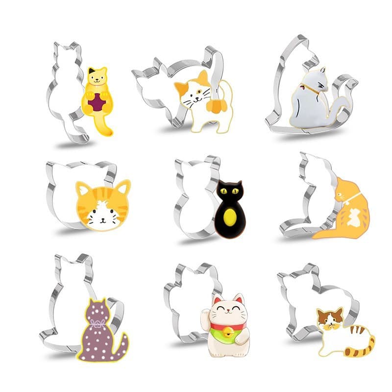 Cross-border hot-selling 9-piece set DIY printed baking Halloween stainless steel cat cookie mold mousse ring mold