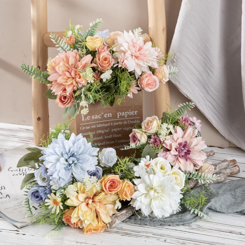 Dahlia Bouquet INS Style Artificial Flower Manufacturer Home Decor Wedding Hand Bouquet Rose Flower Wall Fake Flower Cross-border