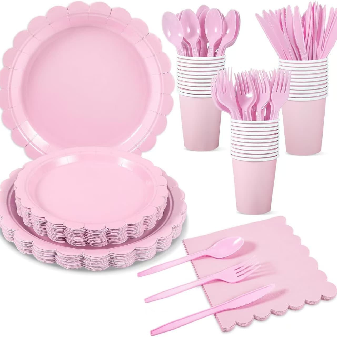 New Cross-Border Solid Color Birthday Party Scene Decoration Blue Pink Disposable Decorations Plates Paper Cups Knives Forks Spoons