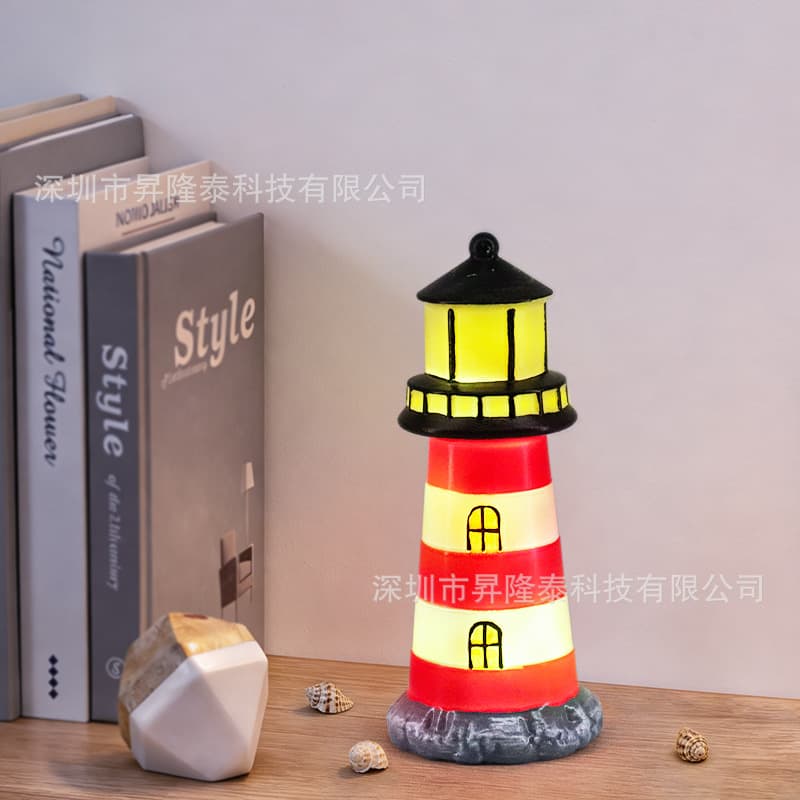 Cross-Border New Plastic Table Lamp Creative Lighthouse Ornament Bedroom Bedside Desk Lamp Garden Atmosphere Decorative Lamp Light Luxury