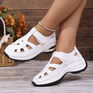 Overseas Large Size Women's Sandals, New Summer Style Sports Sandals, Fashion Hollow Flat Wedge Heel Thick Sole Sandals