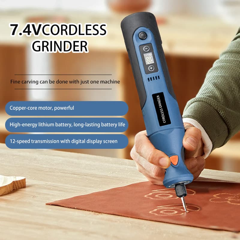 Foreign Trade Cross-border Exclusive Industrial Grade Blue 7.4V High-Power Lithium Electric Grinder, Rechargeable Polishing Machine, Straight Grinder