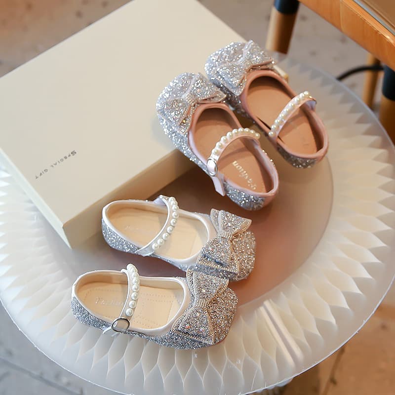 2025 Spring/Autumn New Children's Crystal Shoes Wholesale, Girls' Cute Bow Fashion Pumps and Princess Shoes