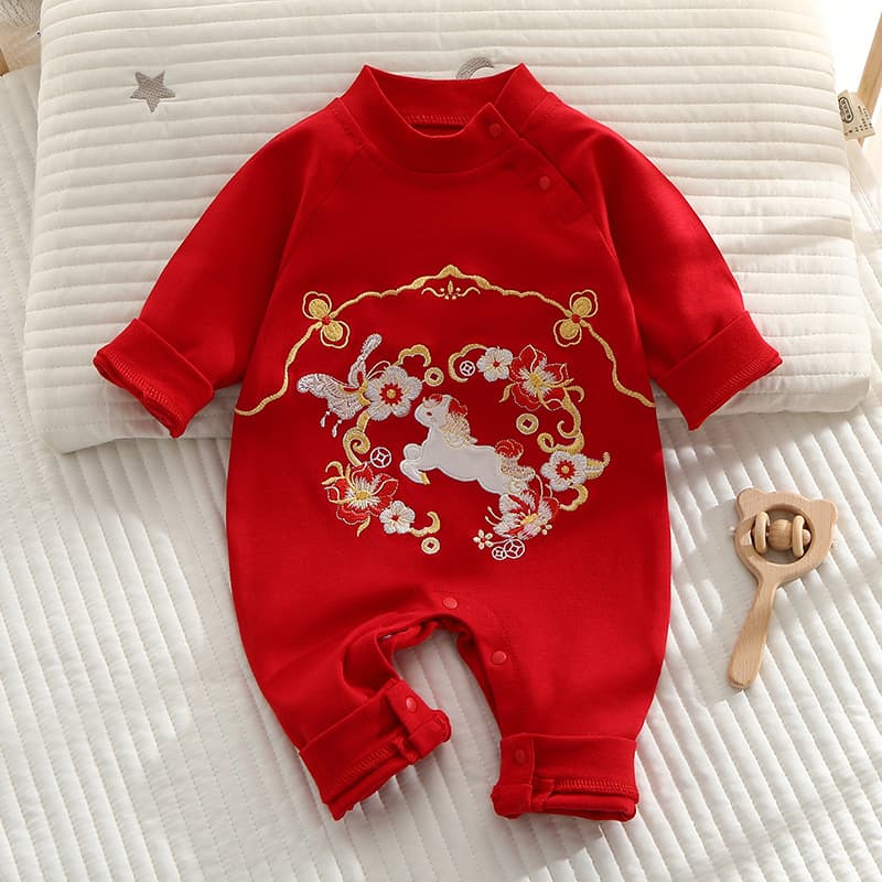 Baby Cotton Padded Red Romper, Newborn New Year Outfit, Cute Onesie for Baby's First Birthday