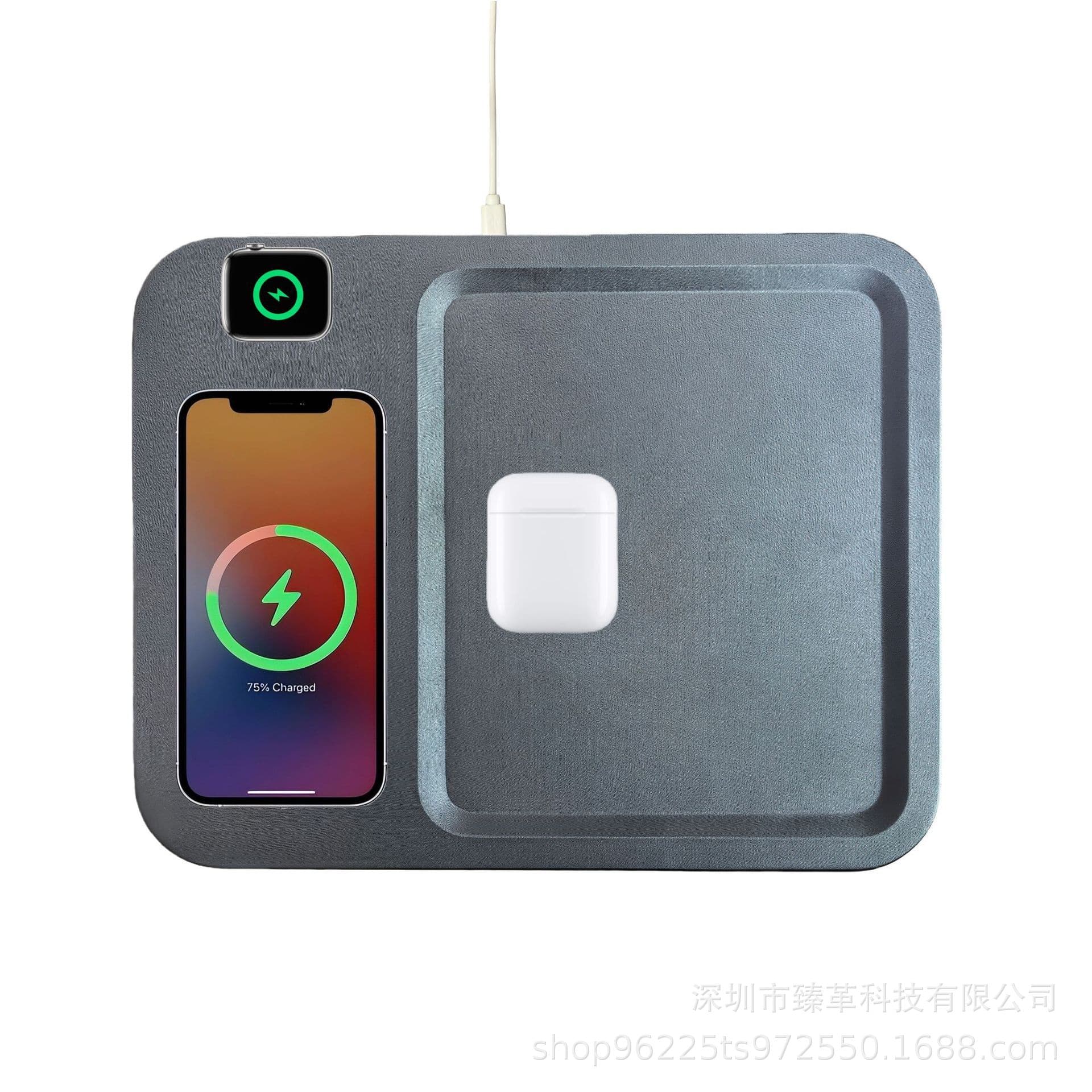 New 3-in-1 Wireless Charging Tray 15W Leather Storage Box Desktop Organizer Wholesale Birthday Gift