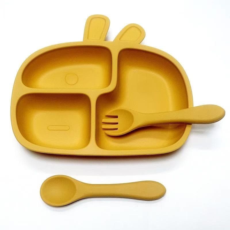 Rabbit New Children's Silicone Divided Plate Suction Baby Feeding Plate Integrated Large Suction Base