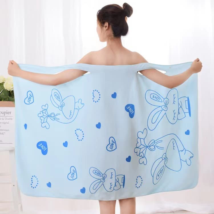 Cross-border TEMU Labeled Wholesale Printed Versatile Wearable Bath Dress Towel Women Soft Thick Strap Wrap Top Bathrobe