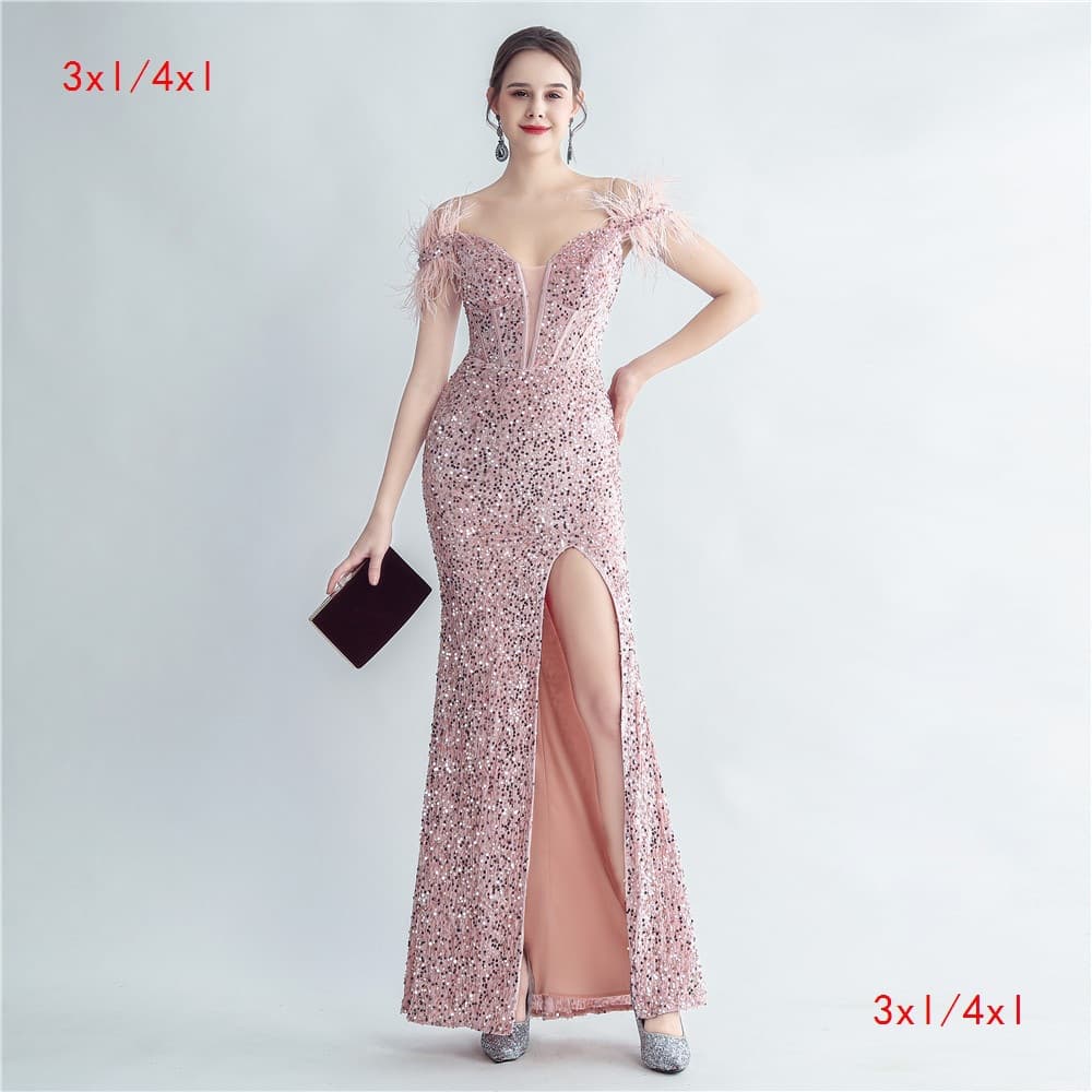 31156-S # 3Xl4Xl Long Sequin Plus Size Plus Size Fat Beauty Performance Dress Banquet Evening Dress Dress